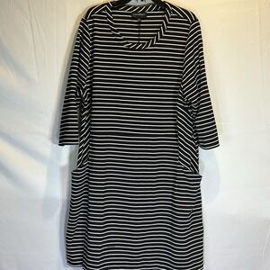 Lane‎ Bryant Dress Plus 22/24 Black White Stripe Knit Stretch Fit Midi Pockets